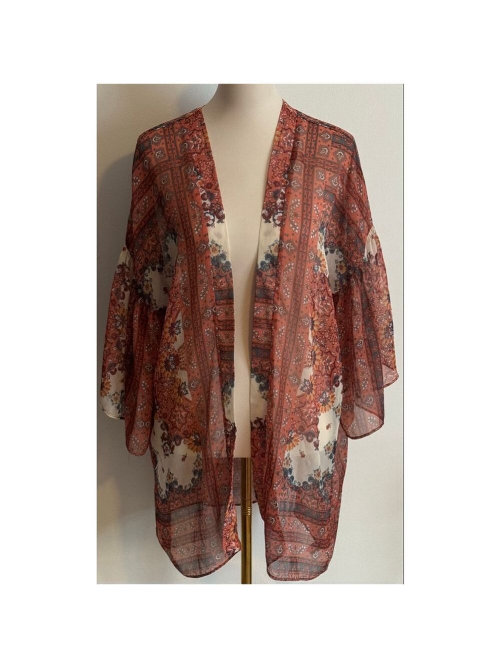 Women's American Eagle Outfitters Orange White Floral Kimono M